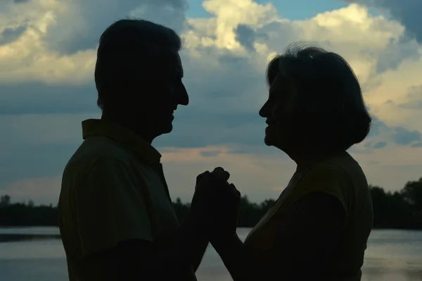 Silueta de una pareja de ancianos — Foto de Stock