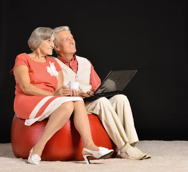 Dizüstü bilgisayar kullanan yaşlı çift — Stok fotoğraf