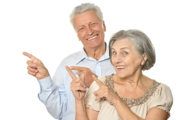 Casal de idosos apontando — Fotografia de Stock