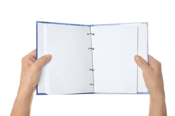 Boş açık defter tutan eller — Stok fotoğraf