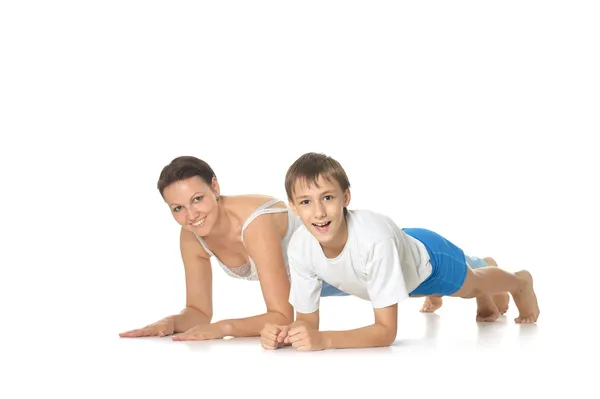 Mother and son exercising — Stock Photo, Image