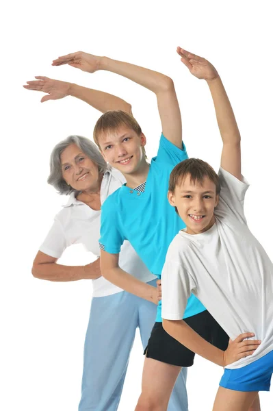 Babička, cvičení s dětmi — Stock fotografie