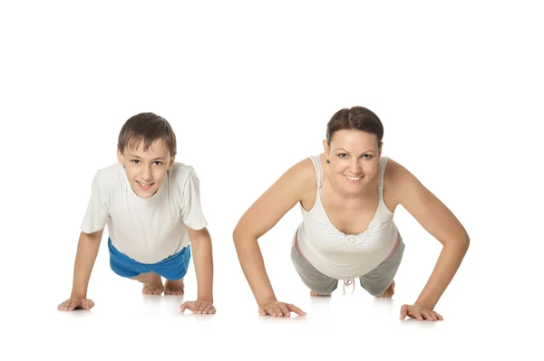 Mother and son exercising — Stock Photo, Image