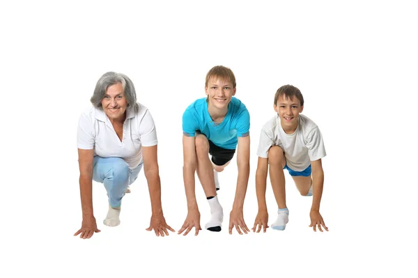 Grand-mère exercice avec des enfants — Photo