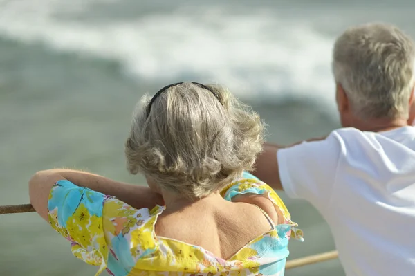 Seniorenpaar blickt aufs Meer — Stockfoto