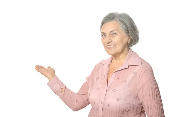 Donna anziana mostrando — Foto Stock