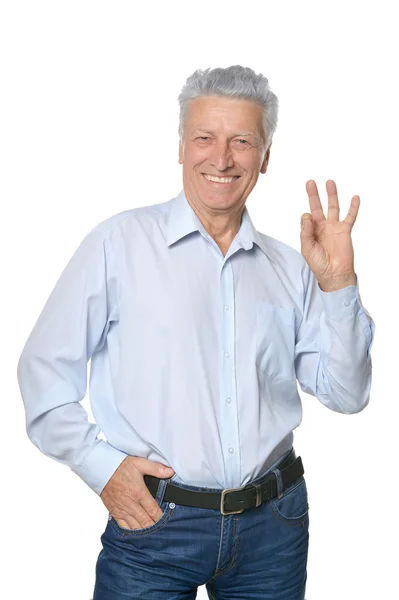 Senior man showing ok — Stock Photo, Image