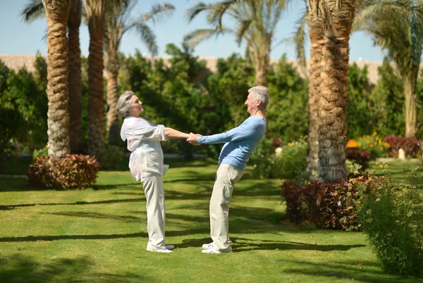 Bahçede yaşlı çift — Stok fotoğraf