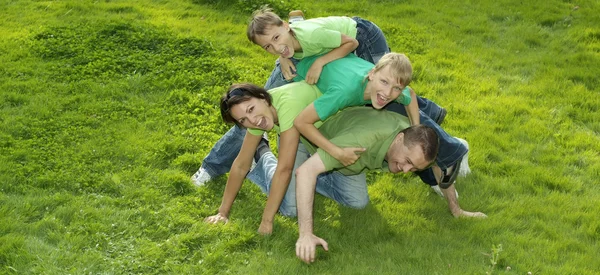 Family in green T-shirts — Stock Photo, Image