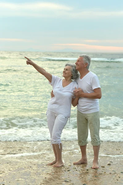 Senior couple hugging on beach — Stock Photo, Image