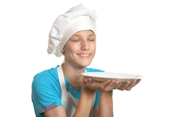 Boy with plate — Stock Photo, Image