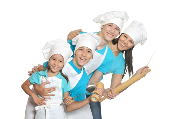 Cheerful chef with assistants — Stock Photo, Image