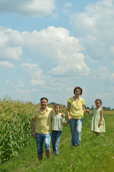 Field yakınındaki aile — Stok fotoğraf