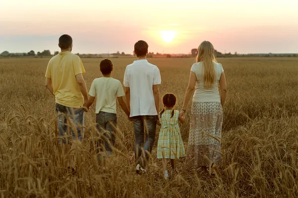 Famille marchant dans le champ — Photo