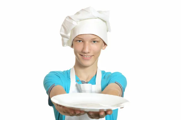 Smiling boy with plate — Stock Photo, Image