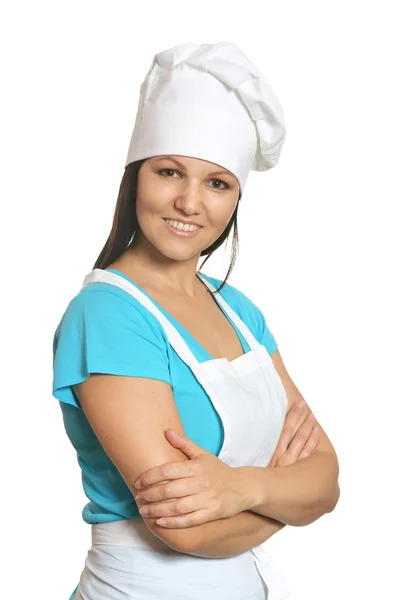 Smiling woman in chef uniform Stock Photo