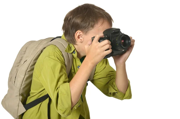 Jongen met camera — Stockfoto