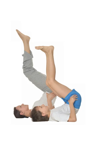 Mother and son doing exercises — Stock Photo, Image