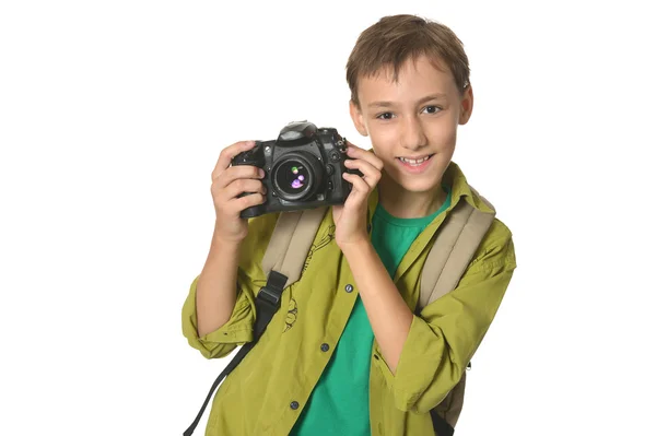 Menino com câmera — Fotografia de Stock