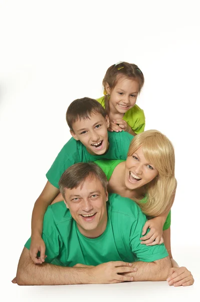 Family in a green clothes — Stock Photo, Image