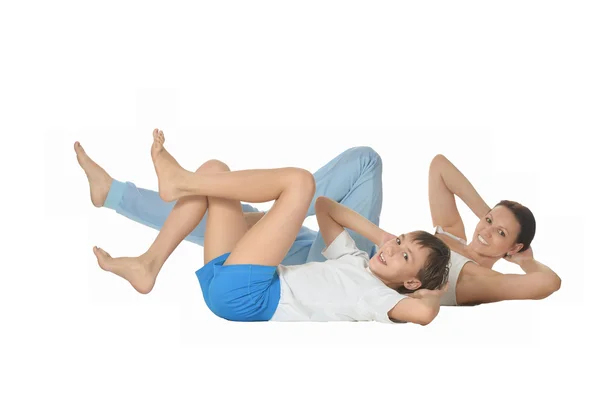 Mãe e filho exercendo — Fotografia de Stock
