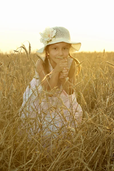 Kleines Mädchen im Weizenfeld — Stockfoto