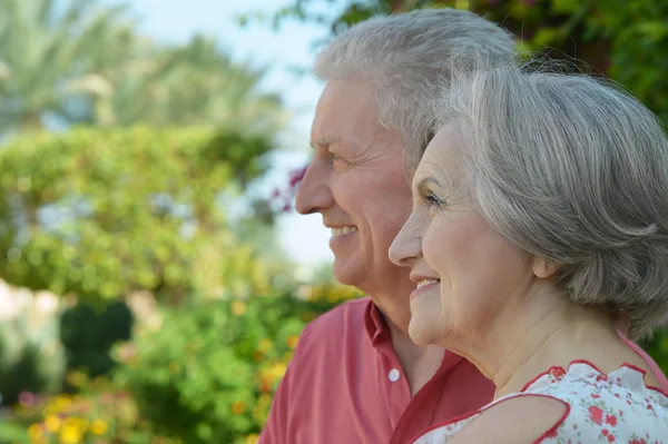 Smiling elderly couple in park — Stock Photo, Image