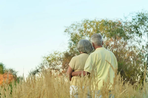 Mooi Kaukasisch Senior Paar Knuffelen Buiten — Stockfoto