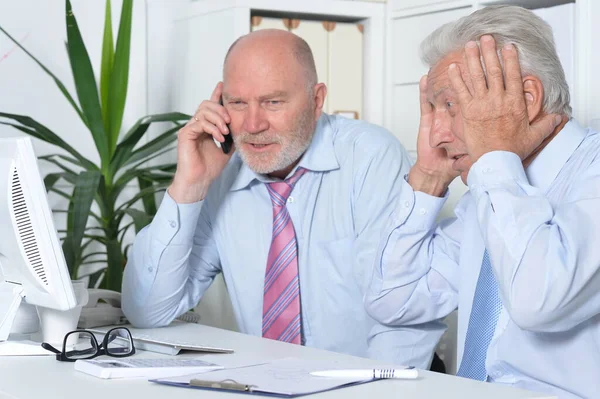 Senior Businessmen Sitting Desk Working — Stock fotografie