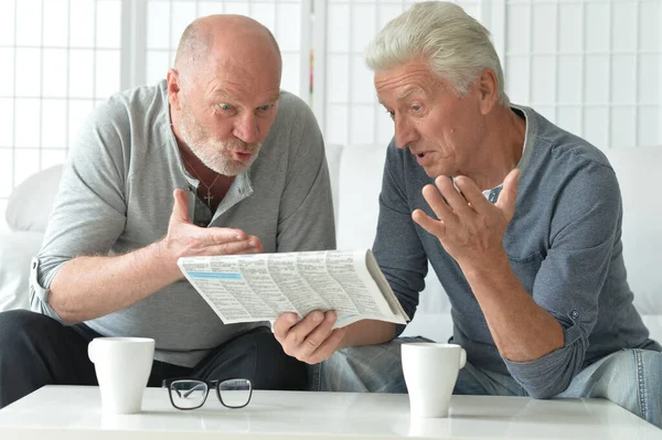 Senioren Die Thuis Kranten Lezen — Stockfoto