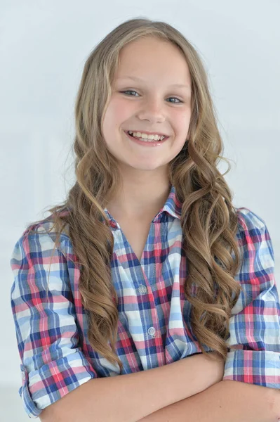 Cute Beautiful Happy Girl Posing Studio — Stock Photo, Image