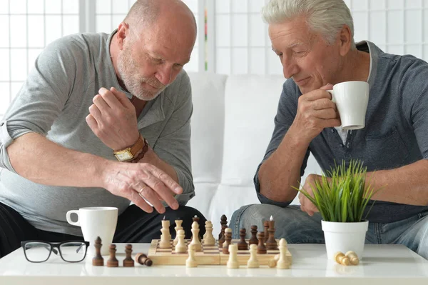 Senioren Die Thuis Schaken — Stockfoto