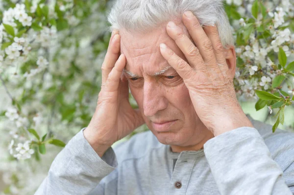 Portret Van Denkende Senior Man Park — Stockfoto