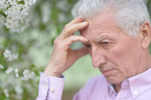 Portrait Thinking Senior Man Park — Stock Photo, Image