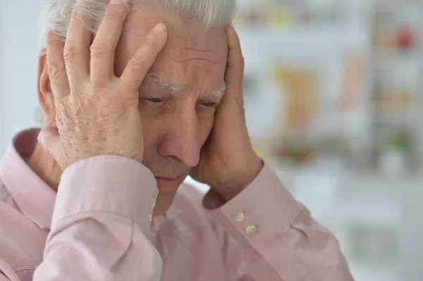 Portrait Sad Sick Senior Man Headache — Stock Photo, Image