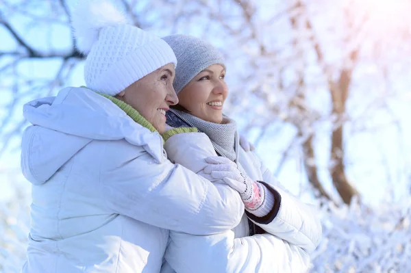 Щасливі Жінки Зимовому Одязі Позує Відкритому Повітрі — стокове фото