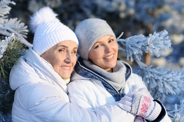 Happy Women Winter Clothes Posing Outdoors — Stockfoto