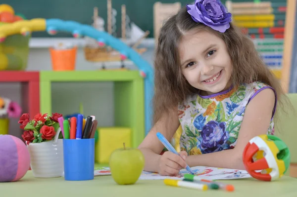 Carino Ragazza Disegno Immagine Casa — Foto Stock