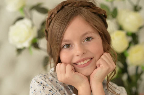 Cute Beautiful Happy Girl Posing Studio — Stock Photo, Image