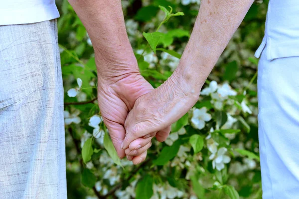 Seniorin Und Mann Halten Händchen — Stockfoto