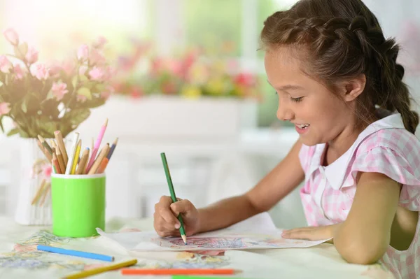 Carino Ragazza Disegno Immagine Casa — Foto Stock