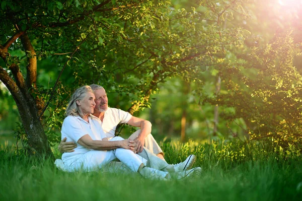 Gelukkig Senior Paar Poseren Park — Stockfoto
