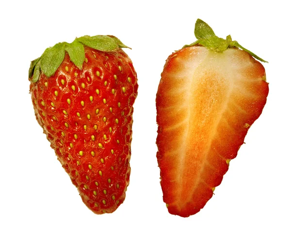 Zwei halbe Erdbeeren aus nächster Nähe — Stockfoto
