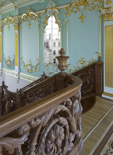 Wooden staircase banister — Stock Photo, Image