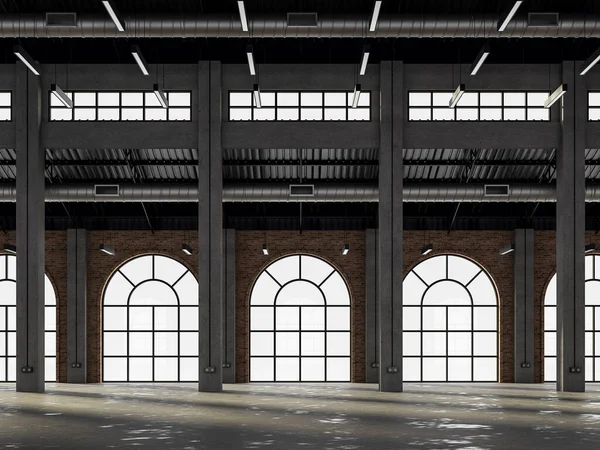 Ancien Entrepôt Style Loft Industriel Intérieur Avec Fenêtre Forme Arche — Photo
