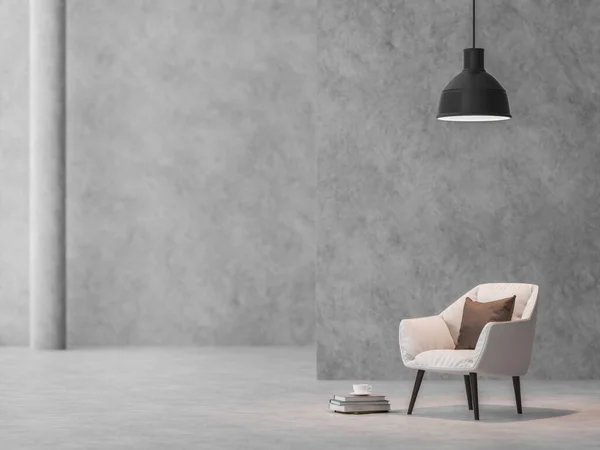 Minimal Style Loft Living Room Focus Chair Render Concrete Room — Foto de Stock