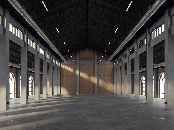 Industrial Loft Style Old Warehouse Interior Render Brick Wall Concrete — Foto de Stock