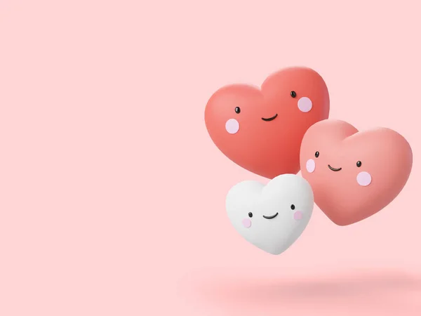 Valentine concept cartoon style heart family on pink background 3d render