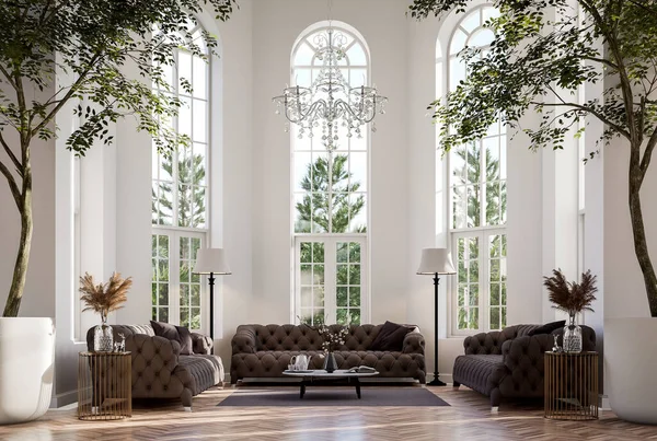 Modern Classicl Style Living Room Surrounded Green Garden Render Room — Φωτογραφία Αρχείου