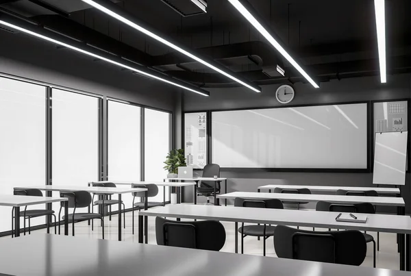 Modern Style Minimal Black White Classroom Render Rooms Have Gray — Stockfoto